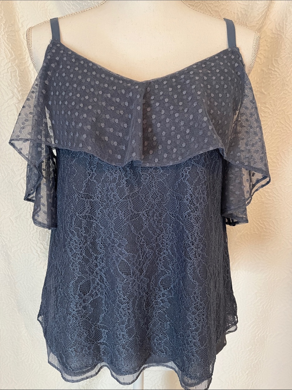 White House Black Market Blue Lace Cold-Shoulder Top